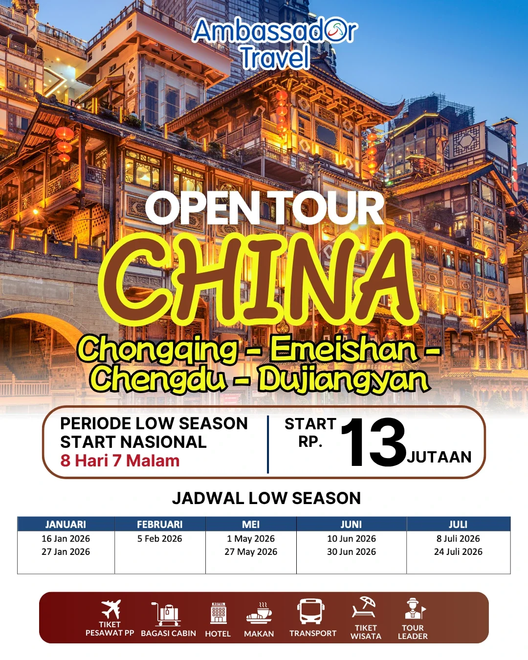 CHONGQING - CHENGDU (Start Denpasar, Medan, Surabaya)