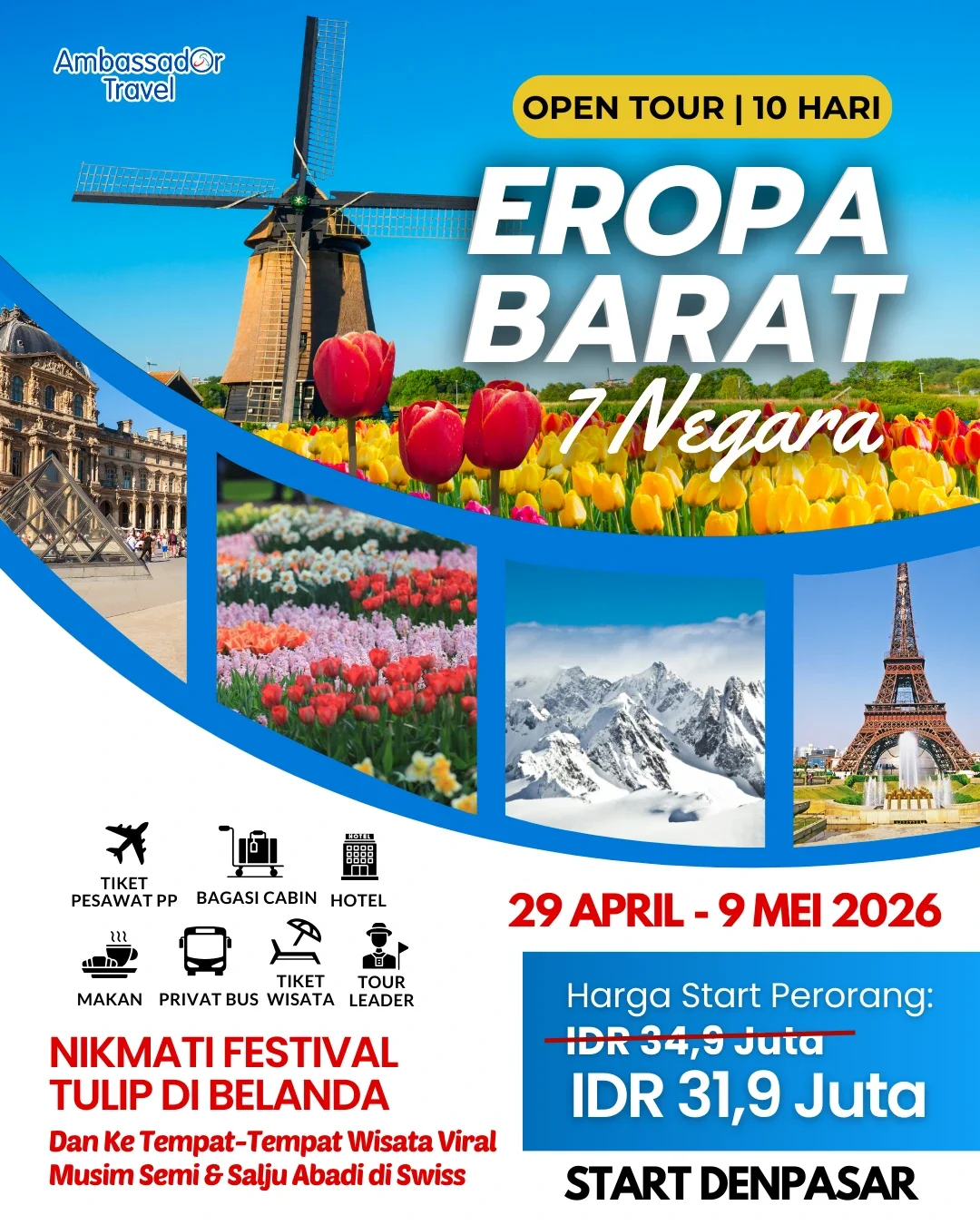EROPA BARAT & KOUKENHOF PERIODE 29 APRIL – 09 MEI 2026 (START DENPASAR)